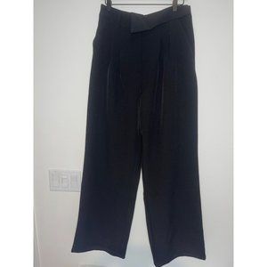 Commense Black Folded Waistband Wide Leg Trousers Dress Pants